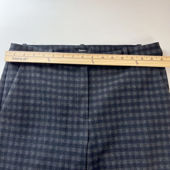 Theory Treeca Gingham Knit Dress Pants Gray & Navy Blue Plaid - Women's Size 8 - Picture 7 of 9